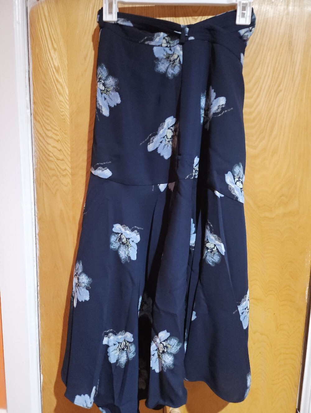 Ralph Lauren Navy Floral Midi Skirt with Blue Blossom Print